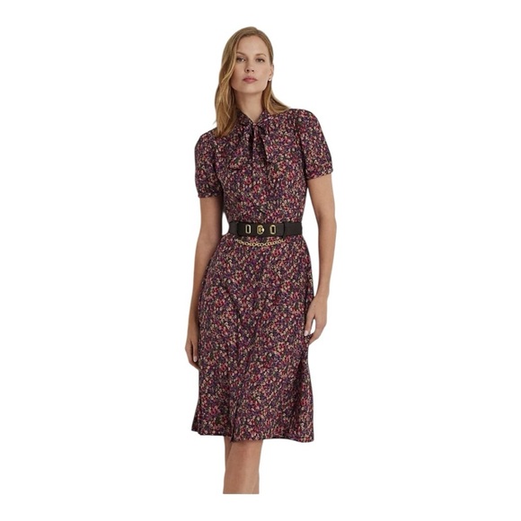 Ralph Lauren Dresses & Skirts - Lauren Ralph Lauren Floral Tie-Neck Midi Dress 10 NWT MSRP $165